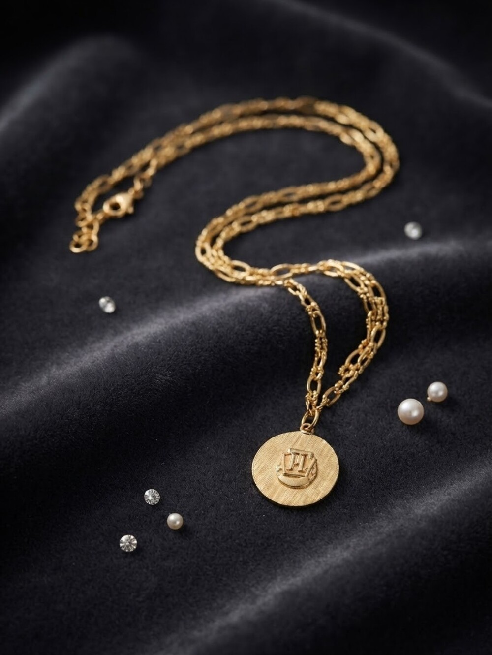 Vintage Preferred Line PL Keystone Repurposed Medallion Necklace Gold Tone CC